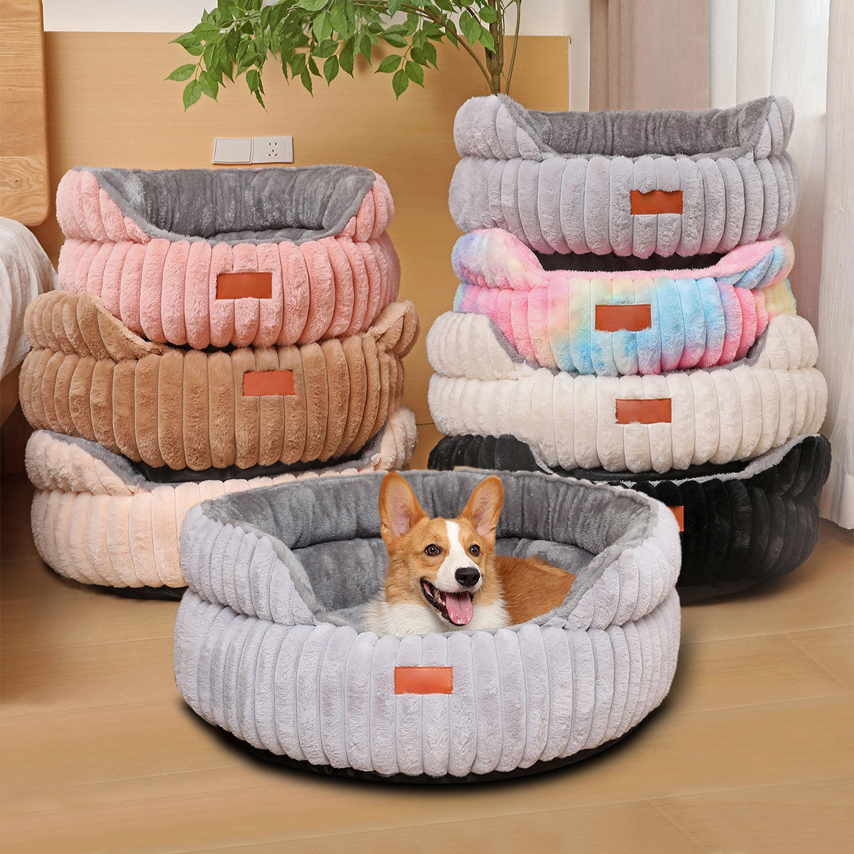 Pet Nest Rabbit Fur Cloth Bed – Ultra Soft Calming Round Bed