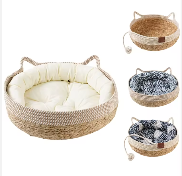 Luxury Handcrafted Rattan Pet Bed with Cushioned Comfort