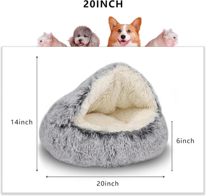 Plush Hooded Cat Cave Bed – Fluffy Anti-Anxiety Pet Bed