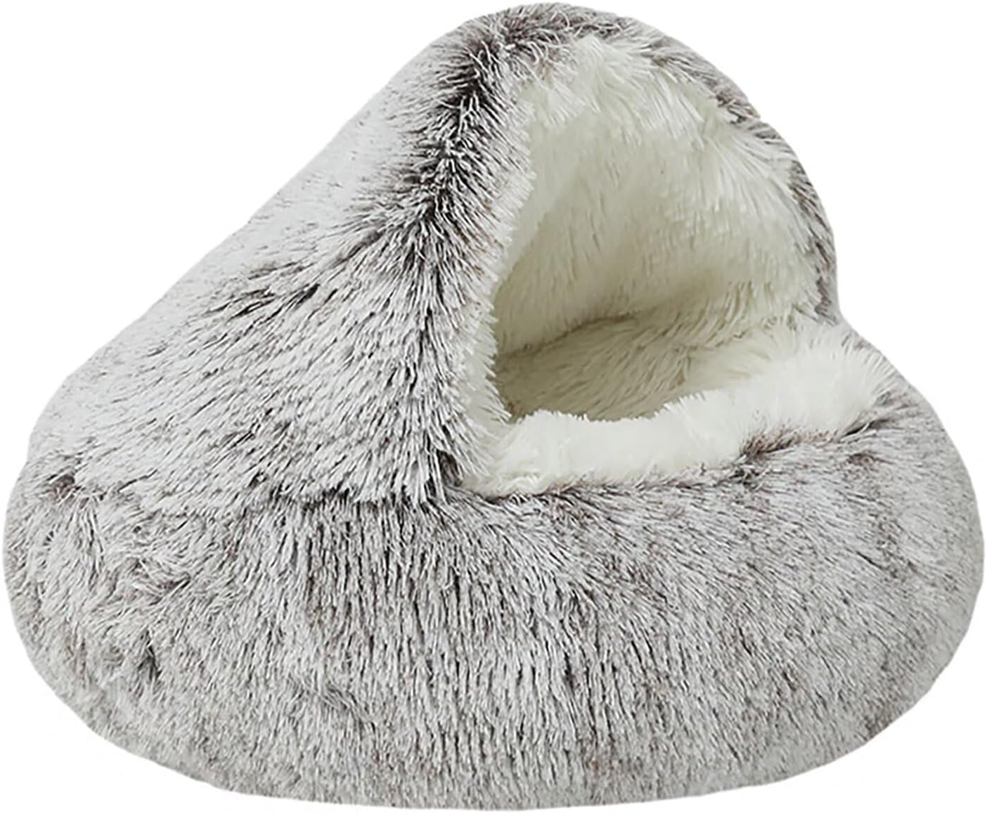 Plush Hooded Cat Cave Bed – Fluffy Anti-Anxiety Pet Bed