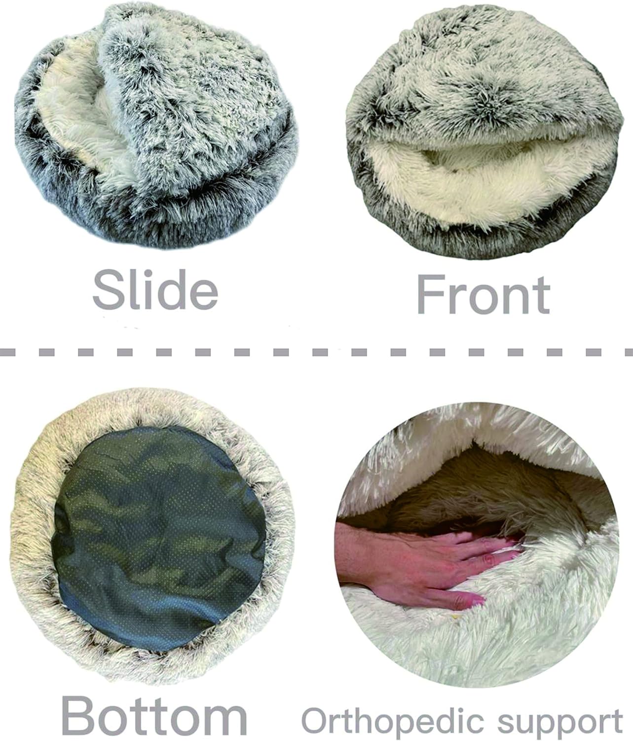 Plush Hooded Cat Cave Bed – Fluffy Anti-Anxiety Pet Bed