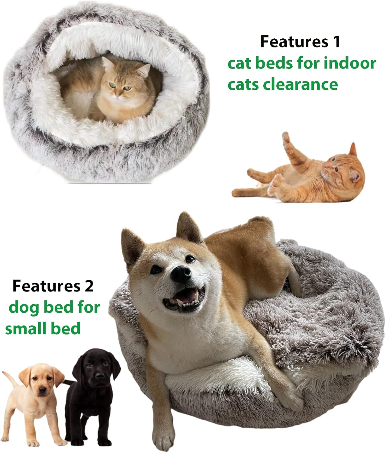 Plush Hooded Cat Cave Bed – Fluffy Anti-Anxiety Pet Bed