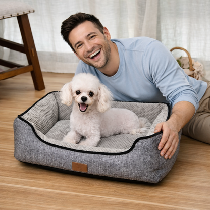 Premium Soft Dog & Cat Bed with Raised Bolster Sides | Washable Rectangular Cushion Bed for Small Pets