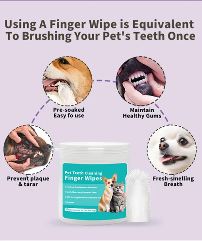 Pet Teeth Cleaning Finger Wipes – 50pcs | Anti-Plaque, Fresh Breath for Dogs & Cats
