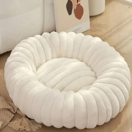 Premium Round Rabbit Fur Pet Bed – Ultra Soft Luxury Donut Shape