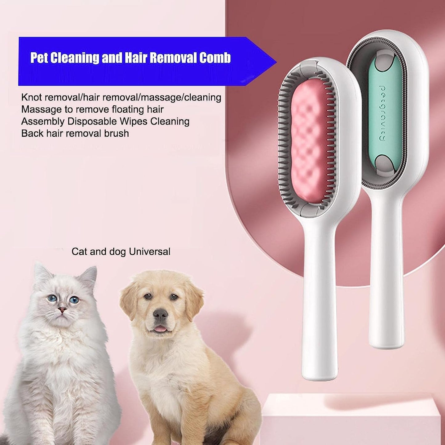 4 in 1 Universal Pet Knots Remover, Pet Cleaning Hair Removal Comb, Multifunctional Pet Hair Remover with Wet Wipes, Reusable Magic Hair Comb Dog Hair Brush Pet Hair Brushing Tool