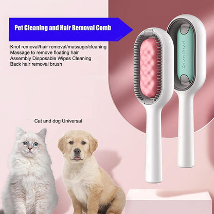 4 in 1 Universal Pet Knots Remover, Pet Cleaning Hair Removal Comb, Multifunctional Pet Hair Remover with Wet Wipes, Reusable Magic Hair Comb Dog Hair Brush Pet Hair Brushing Tool