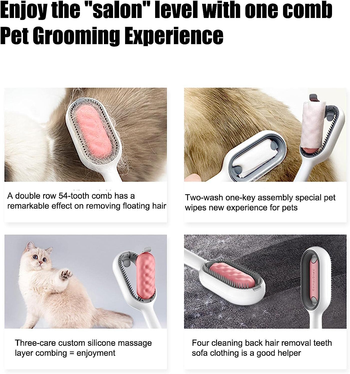 4 in 1 Universal Pet Knots Remover, Pet Cleaning Hair Removal Comb, Multifunctional Pet Hair Remover with Wet Wipes, Reusable Magic Hair Comb Dog Hair Brush Pet Hair Brushing Tool