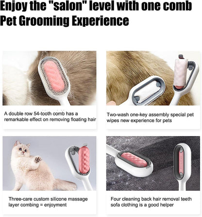 4 in 1 Universal Pet Knots Remover, Pet Cleaning Hair Removal Comb, Multifunctional Pet Hair Remover with Wet Wipes, Reusable Magic Hair Comb Dog Hair Brush Pet Hair Brushing Tool