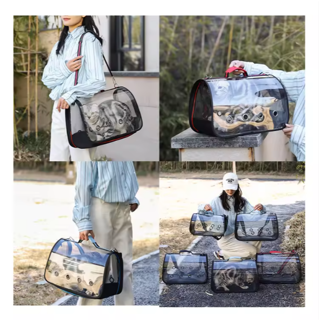 Transparent Cat Carrier Bag | Breathable Hard Shell Pet Travel Bag with Shoulder Strap | Stylish Portable Cat & Small Pet Carrier for Outdoor Travel