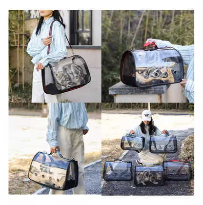 Transparent Cat Carrier Bag | Breathable Hard Shell Pet Travel Bag with Shoulder Strap | Stylish Portable Cat & Small Pet Carrier for Outdoor Travel
