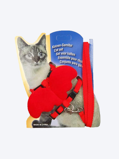 Cute Harness for Small Pet - butterfly wing cat harness and leash set, red